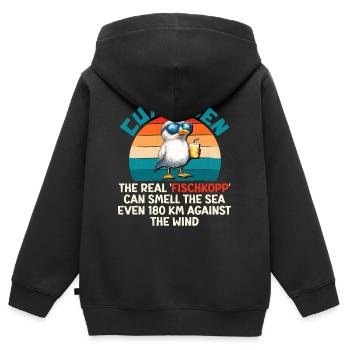CUXHAVEN DER ECHTE FISCHKOPF KANN DAS MEER RIECHEN - Kinder Premium Organic Zip Hoodie - Schwarz - Hinten - AI Model Kid Male (0cm)