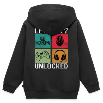 Niveau 17 Débloqué Rétro Gamer - Sweat Premium à capuche zippé enfant bio - noir - Dos - AI Model Kid Male (0cm)