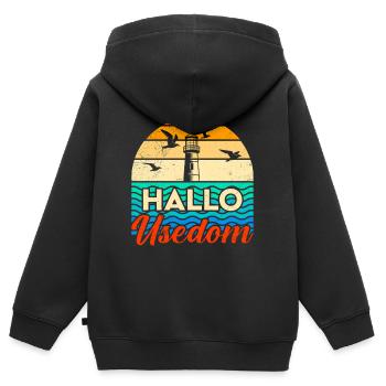 Urlaub auf Usedom Ostsee HALLO USEDOM Lustig - Kinder Premium Organic Zip Hoodie - Schwarz - Hinten - AI Model Kid Male (0cm)