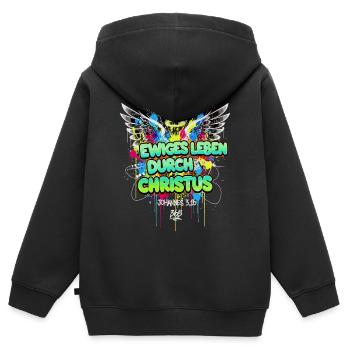 EWIGES LEBEN DURCH CHRISTUS Johannes 3,16 Graffiti - Kinder Premium Organic Zip Hoodie - Schwarz - Hinten - AI Model Kid Male (0cm)