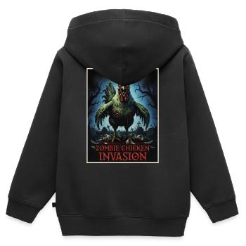 Invasion du poulet zombie - Sweat Premium à capuche zippé enfant bio - noir - Dos - AI Model Kid Male (0cm)