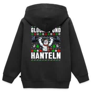 Weihnachten GLOCKEN UND HANTELN Lustiges - Kinder Premium Organic Zip Hoodie - Schwarz - Hinten - AI Model Kid Male (0cm)