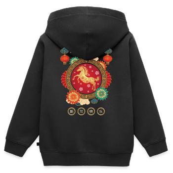 Chinesisches Tierkreis Chinesisches Neujahr des Pferdes - Kinder Premium Organic Zip Hoodie - Schwarz - Hinten - AI Model Kid Male (0cm)