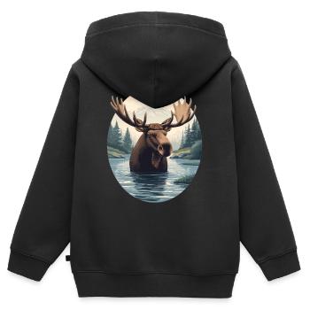 Elchillustration in Bergfluss-Landschaft - Kinder Premium Organic Zip Hoodie - Schwarz - Hinten - AI Model Kid Male (0cm)