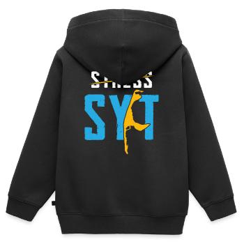 Sylt STRESS SYLT Vacances en mer du Nord Plaisir - Sweat Premium à capuche zippé enfant bio - noir - Dos - AI Model Kid Male (0cm)