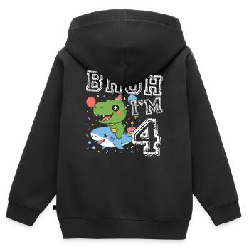 Dino Geburtstag 4 Jahre Party Shirt - Kinder Premium Organic Zip Hoodie - Schwarz - Hinten - AI Model Kid Male (0cm)