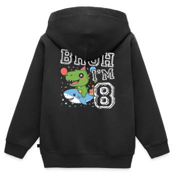 Fête de dessins animés Dino 8 anniversaires - Sweat Premium à capuche zippé enfant bio - noir - Dos - AI Model Kid Male (0cm)