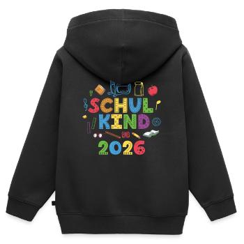Schulkind 2026 Buntes Schulwelt Motiv - Kinder Premium Organic Zip Hoodie - Schwarz - Hinten - AI Model Kid Male (0cm)