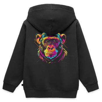 Tête de singe néon dans le style pop art - Sweat Premium à capuche zippé enfant bio - noir - Dos - AI Model Kid Male (0cm)