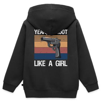 Yeah I Shoot Like A Girl - Sweat Premium à capuche zippé enfant bio - noir - Dos - AI Model Kid Male (0cm)