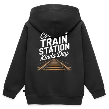 Bahnhoftag Atmosphere with tracks - Kids Premium Organic Zip-up Hoodie - black - Back - AI Model Kid Male (0cm)