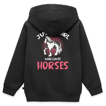 Mädchen liebt Pferde Motiv - Kinder Premium Organic Zip Hoodie - Schwarz - Hinten - AI Model Kid Male (0cm)