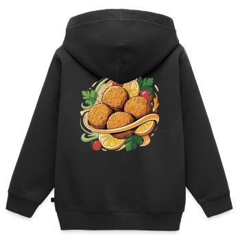 Croquettes croustillantes avec une note d’agrumes - Sweat Premium à capuche zippé enfant bio - noir - Dos - AI Model Kid Male (0cm)