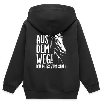 Reiten Reiterin Aus dem Weg Ich muss zum Stall - Kinder Premium Organic Zip Hoodie - Schwarz - Hinten - AI Model Kid Male (0cm)