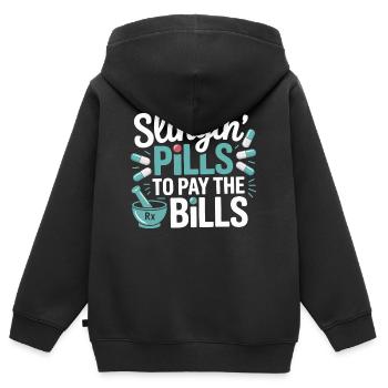 Servir des pilules pour payer les factures - Sweat Premium à capuche zippé enfant bio - noir - Dos - AI Model Kid Male (0cm)