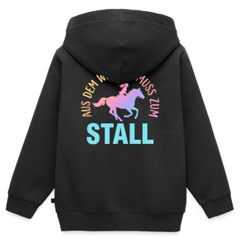 Reiten Reiterin Aus dem Weg Ich muss zum Stall - Kinder Premium Organic Zip Hoodie - Schwarz - Hinten - AI Model Kid Male (0cm)