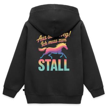 En me dégageant, je dois aller à l’écurie, Cavalier - Sweat Premium à capuche zippé enfant bio - noir - Dos - AI Model Kid Male (0cm)
