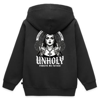 Nonne impie – Le salut prend fin - Sweat Premium à capuche zippé enfant bio - noir - Dos - AI Model Kid Male (0cm)