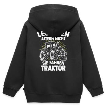 Les Légendes Conduisent Un Tracteur Agriculteur - Sweat Premium à capuche zippé enfant bio - noir - Dos - AI Model Kid Male (0cm)