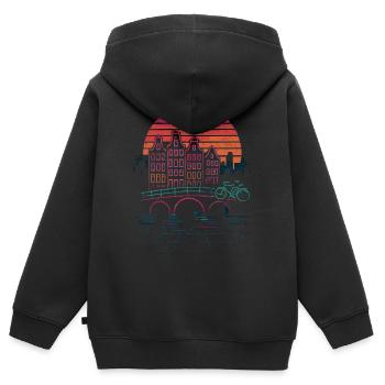 Nachtsonne über Amsterdamer Kanäle - Kinder Premium Organic Zip Hoodie - Schwarz - Hinten - AI Model Kid Male (0cm)