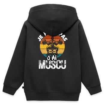 Ich kann nicht, ich habe Krafttraining – Bodybuilding - Kinder Premium Organic Zip Hoodie - Schwarz - Hinten - AI Model Kid Male (0cm)