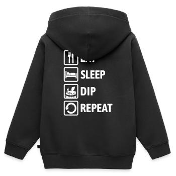 Eat Sleep Dip Repeat - Eisbaden - Winterbaden - Kinder Premium Organic Zip Hoodie - Schwarz - Hinten - AI Model Kid Male (0cm)