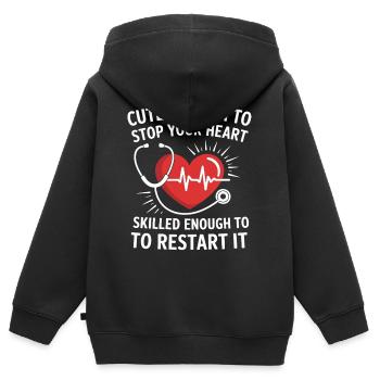 Motif de redémarrage cardiaque avec stéthoscope - Sweat Premium à capuche zippé enfant bio - noir - Dos - AI Model Kid Male (0cm)