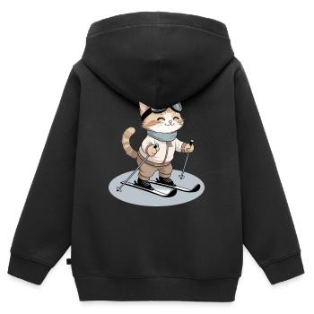 Katzen-Skistar im Pulverschnee - Kinder Premium Organic Zip Hoodie - Schwarz - Hinten - AI Model Kid Male (0cm)