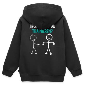 Strichmännchen WARST DU TRAINIEREN LUSTIG - Kinder Premium Organic Zip Hoodie - Schwarz - Hinten - AI Model Kid Male (0cm)