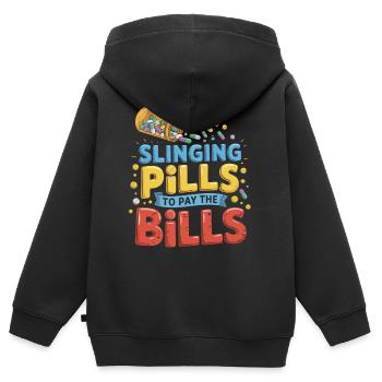Des pilules contre les factures - Sweat Premium à capuche zippé enfant bio - noir - Dos - AI Model Kid Male (0cm)