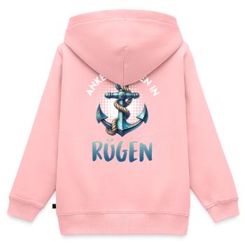 Vacances en mer Baltique JETER L’ANCRE À RÜGEN Drôle - Sweat Premium à capuche zippé enfant bio - rose - Dos - AI Model Kid Female (0cm)