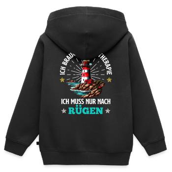Ostsee BRAUCH KEINE THERAPIE BRAUCH NUR RÜGEN - Kinder Premium Organic Zip Hoodie - Schwarz - Hinten - AI Model Kid Male (0cm)
