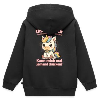 Licorne sous pression - Sweat Premium à capuche zippé enfant bio - noir - Dos - AI Model Kid Male (0cm)