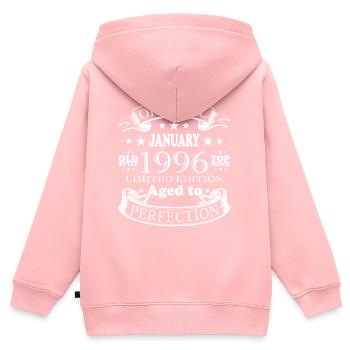 Cadeau d’anniversaire rétro vintage de janvier 1996 - Sweat Premium à capuche zippé enfant bio - rose - Dos - AI Model Kid Female (0cm)