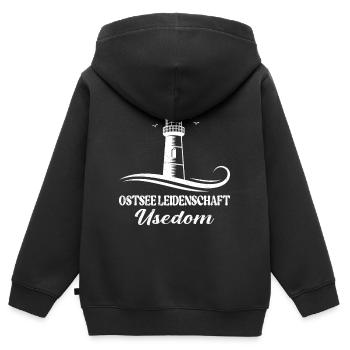 Usedom Urlaub OSTSEE LEIDENSCHAFT USEDOM Lustig - Kinder Premium Organic Zip Hoodie - Schwarz - Hinten - AI Model Kid Male (0cm)