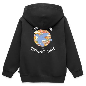 AUFSTEHEN UND STRAHLEN, ES IST VOGELBEOBACHTUNGSZEIT. - Kinder Premium Organic Zip Hoodie - Schwarz - Hinten - AI Model Kid Male (0cm)