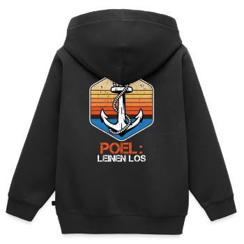 Marin POEL LINES Los Poel Souvenier Drôle - Sweat Premium à capuche zippé enfant bio - noir - Dos - AI Model Kid Male (0cm)