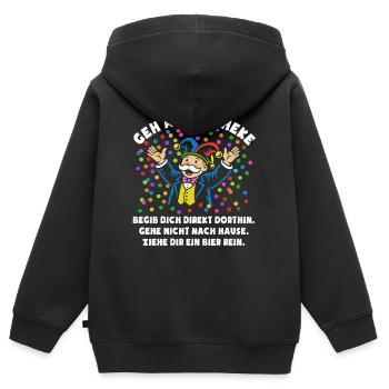 Jubel | Konfetti | Geh an die Theke | Kostüm - Kinder Premium Organic Zip Hoodie - Schwarz - Hinten - AI Model Kid Male (0cm)