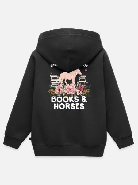 Pferd & Blumen: Bücherliebe - Kinder Premium Organic Zip Hoodie - Schwarz