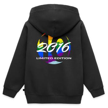 10e anniversaire 2016 cadeau garçons et filles - Sweat Premium à capuche zippé enfant bio - noir - Dos - AI Model Kid Male (0cm)