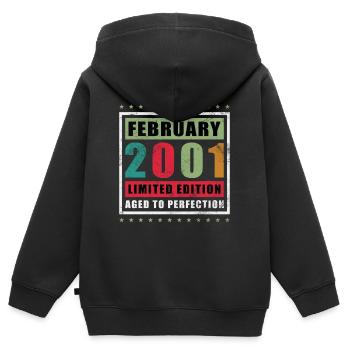 Février 2001 Jubilé février 2001 Février - Sweat Premium à capuche zippé enfant bio - noir - Dos - AI Model Kid Male (0cm)