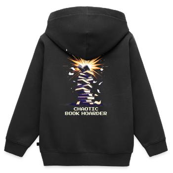 Trésor Chaotique | Collection de livres Lecture - Sweat Premium à capuche zippé enfant bio - noir - Dos - AI Model Kid Male (0cm)