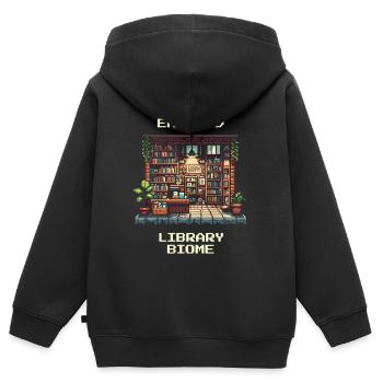 Entering the Library Biome | Library Reading Books - Kids Premium Organic Zip-up Hoodie - black - Back - AI Model Kid Male (0cm)