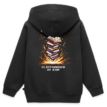 Aggro gezogen | Cliffhanger Lesen Nachteule - Kinder Premium Organic Zip Hoodie - Schwarz - Hinten - AI Model Kid Male (0cm)