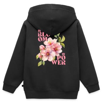 IN BLOOM - IN POWER - Kids Premium Organic Zip-up Hoodie - black - Back - AI Model Kid Male (0cm)