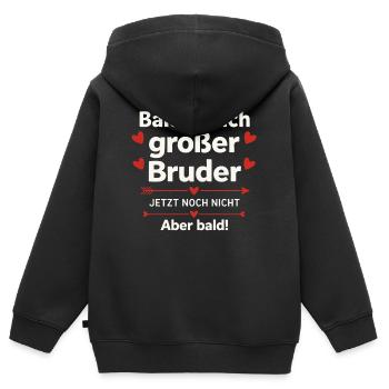 Bald bin ich großer Bruder – Süße Verkündung - Kinder Premium Organic Zip Hoodie - Schwarz - Hinten - AI Model Kid Male (0cm)