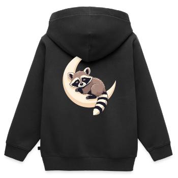 Mondraccoon auf der Sichel - Kinder Premium Organic Zip Hoodie - Schwarz - Hinten - AI Model Kid Male (0cm)