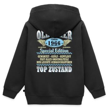 60e anniversaire voiture classique février 1966 Volume 66 - Sweat Premium à capuche zippé enfant bio - noir - Dos - AI Model Kid Male (0cm)