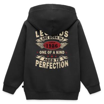 Février 1986| Février 1986 Anniversaire 1986 - Sweat Premium à capuche zippé enfant bio - noir - Dos - AI Model Kid Male (0cm)