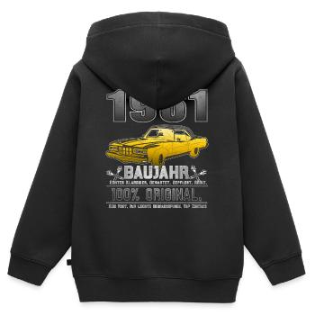 Année de naissance Année de naissance de 1961 - Sweat Premium à capuche zippé enfant bio - noir - Dos - AI Model Kid Male (0cm)